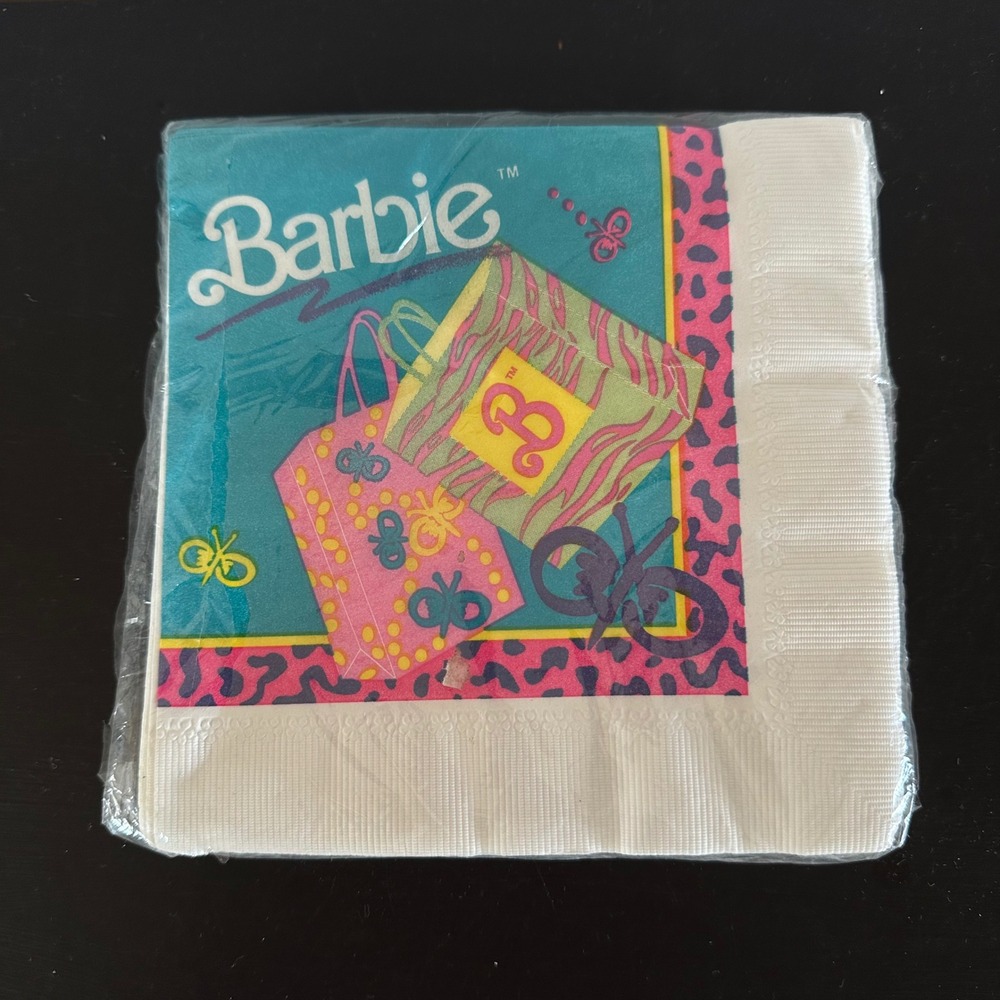 Vtg 1990 Barbie Paper Napkins 16 Count 3 Ply Mattel CA Reed Retro Party Decor